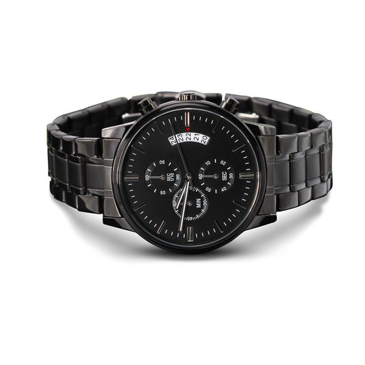 Personalisierbare, gravierte, schwarze Chronograf-Armbanduhr